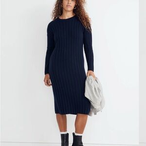 Madewell Dark Blue Ribbed Long Sleeve Dress